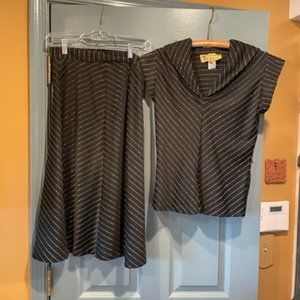 Try Us vintage skirt and top, black and sparkly silver, size 11, 70s, good cond.